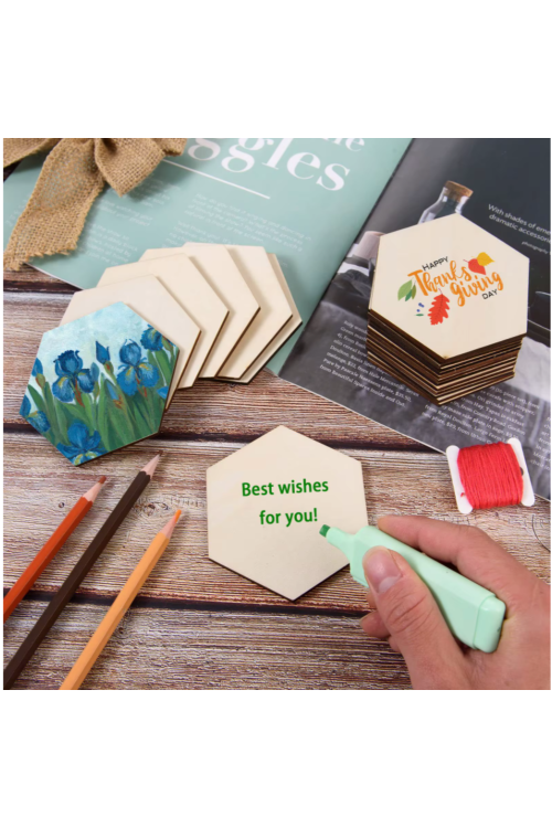 Zestaw 50 Drewnianych Sześciokątów 10 cm - Idealne dla Twórców DIY i Dekoracji - Sklejka - Eco Craft PRODUCENT