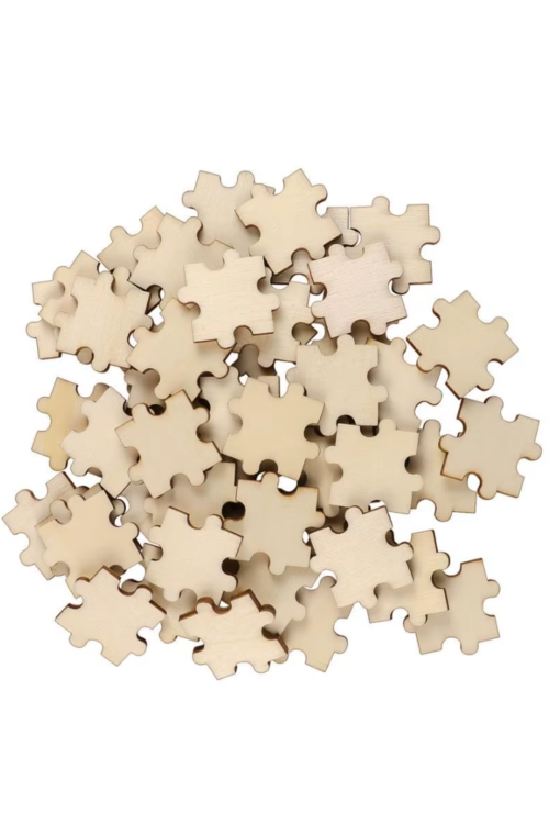 Zestaw 50 Mini Puzzli Drewnianych ze Sklejki – Kreatywne Puzzle 3x3 cm dla Twórców i Edukatorów