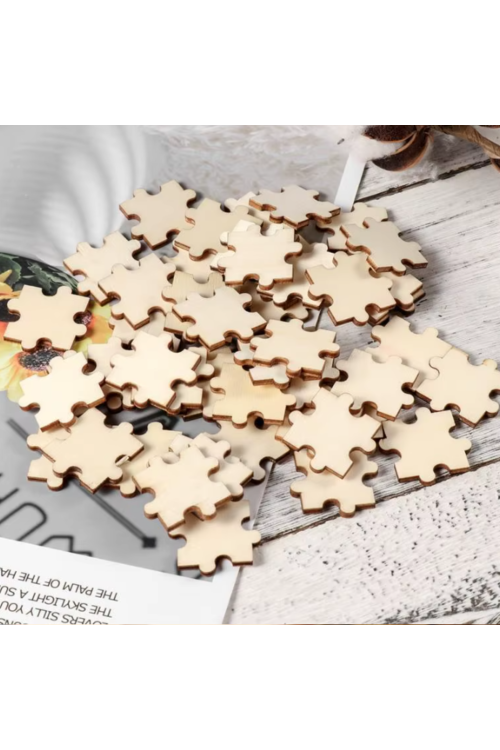 Zestaw 50 Mini Puzzli Drewnianych ze Sklejki – Kreatywne Puzzle 3x3 cm dla Twórców i Edukatorów