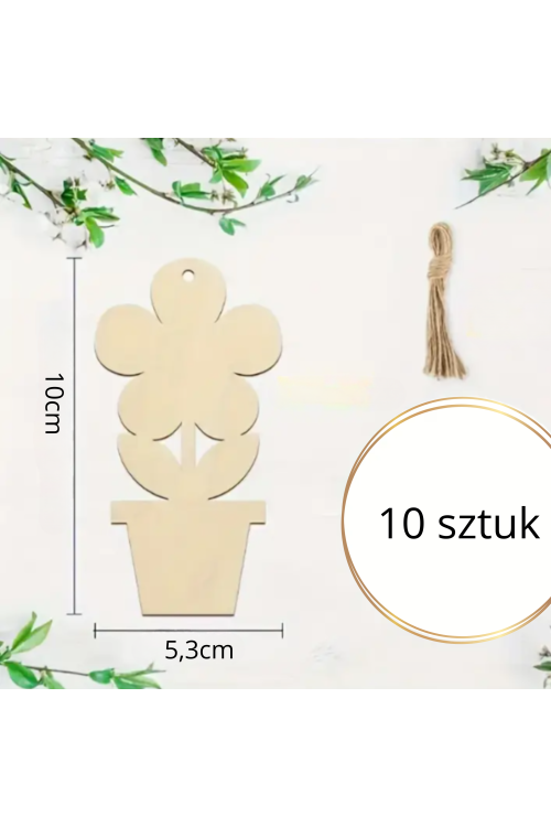 Zestaw 10 Drewnianych Zawieszek "Kwiatek w Doniczce" 10cm ze sklejki– Idealne do Dekoracji i Rękodzieła DIY