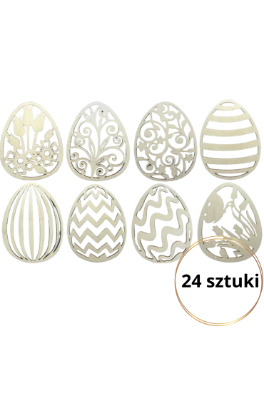 Zestaw 24 Drewnianych Jajek Wielkanocnych z 8 Wzorami Duże 8cm– Kreatywne Ozdoby Wielkanocne DIY