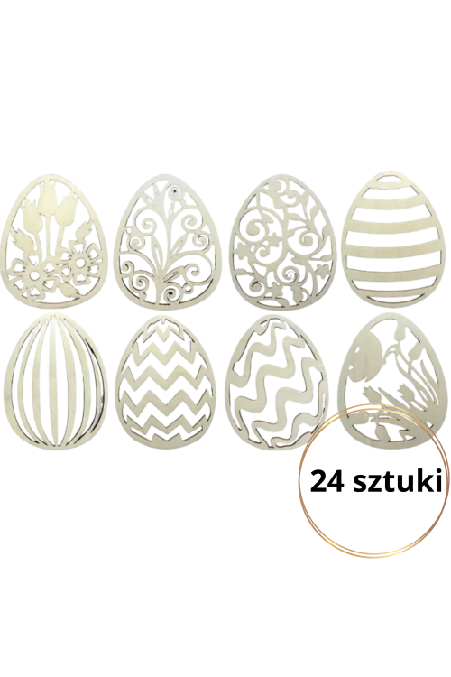 Zestaw 24 Drewnianych Jajek Wielkanocnych z 8 Wzorami Duże 8cm– Kreatywne Ozdoby Wielkanocne DIY