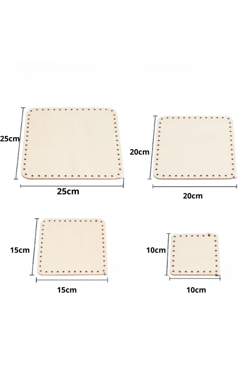 Zestaw 4 Kwadratowych Baz Drewnianych Dno Do koszyczka– Rozmiary 25cm, 20cm, 15cm, 10cm – Do Dekoracji i Projektów DIY