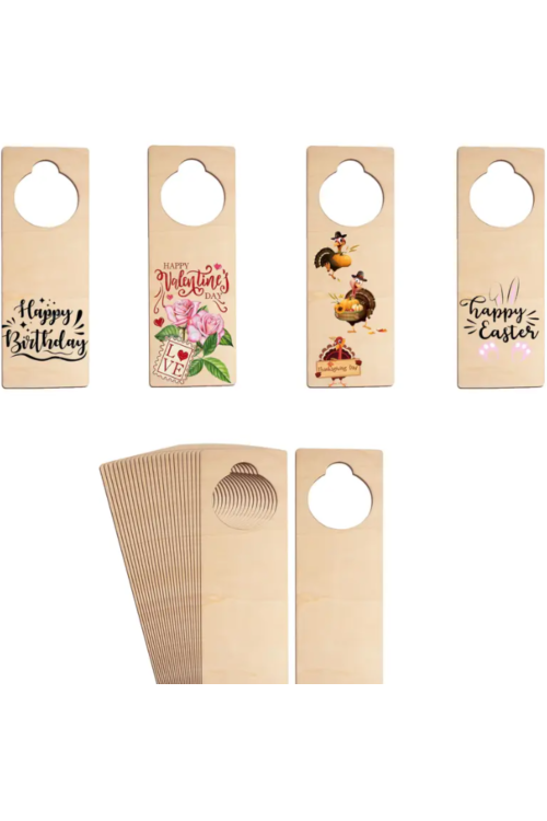 Zestaw 10 Drewnianych Zawieszek Na Drzwi z Okrągłym Wycięciem 22.5x8 cm – DIY PERSONALIZACJE