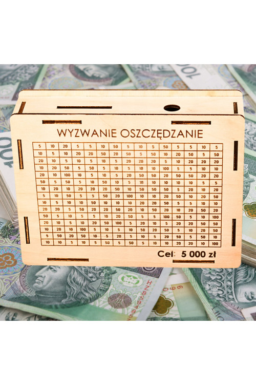 Skarbonka Wykreślanka – Cel 5000 zł Motywator Oszczędzania Prezent DIY Challenge