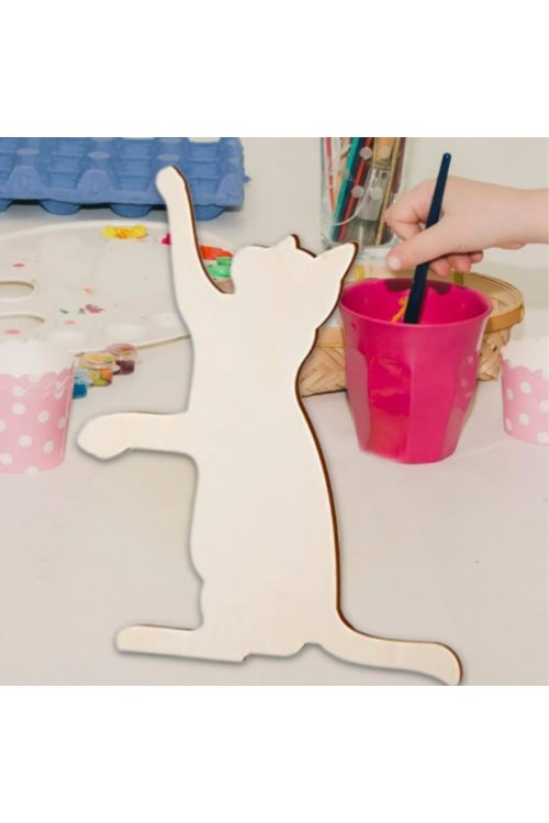 🐱 Duży Kot ze Sklejki 31 cm Zestaw 5 sztuk Dekoracje DIY Rękodzieło Prezent