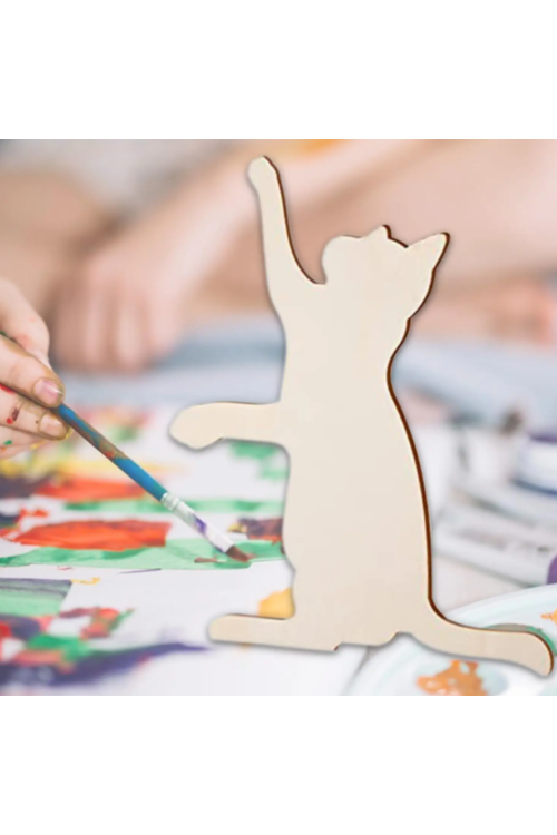 🐱 Duży Kot ze Sklejki 31 cm Zestaw 5 sztuk Dekoracje DIY Rękodzieło Prezent
