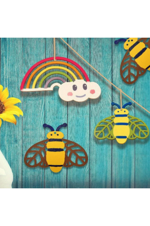 Pszczoła ze Sklejki 10 cm – Zestaw 10 sztuk Drewniane Dekoracje DIY