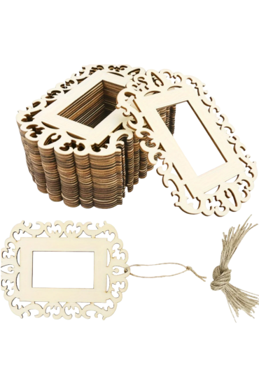 Ażurowa Ramka ze Sklejki 15x11 cm – Zestaw 10 sztuk Drewniane Dekoracje DIY w Stylu Vintage i Boho