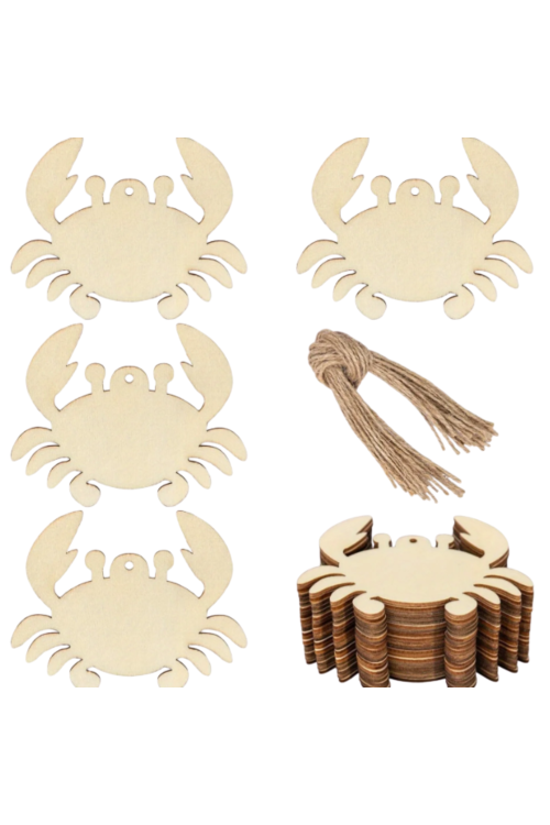 Drewniany Krab ze Sklejki 10 × 7,9 cm – Zestaw 10 sztuk Dekoracje DIY Morskie Motywy Rękodzieło