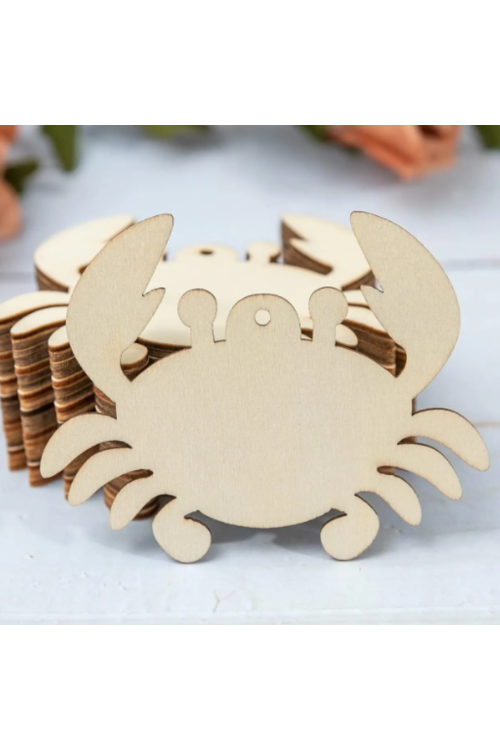 Drewniany Krab ze Sklejki 10 × 7,9 cm – Zestaw 10 sztuk Dekoracje DIY Morskie Motywy Rękodzieło