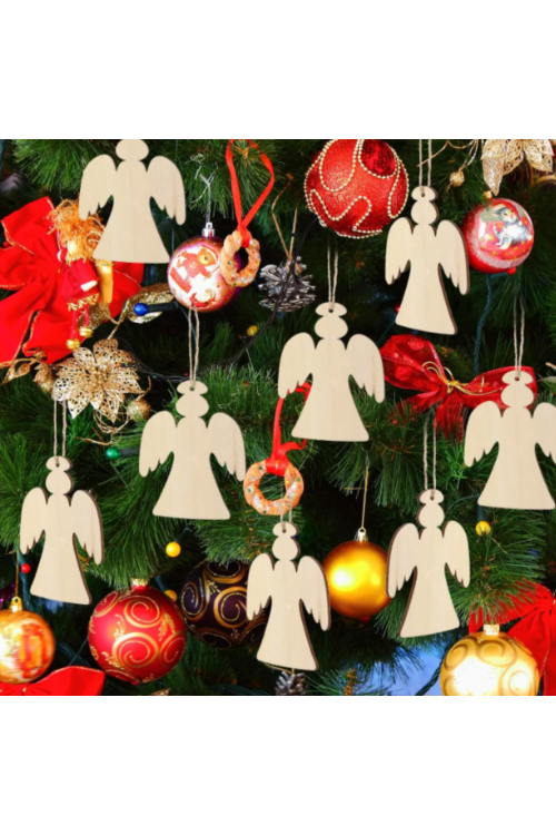 Drewniany Aniołek ze Sklejki 8 × 6,5 cm – Zestaw 10 sztuk Dekoracje Świąteczne DIY Zawieszki Rękodzieło