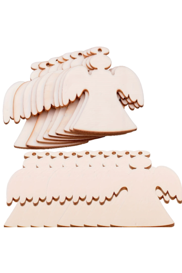 Drewniany Aniołek ze Sklejki 8 × 6,5 cm – Zestaw 10 sztuk Dekoracje Świąteczne DIY Zawieszki Rękodzieło