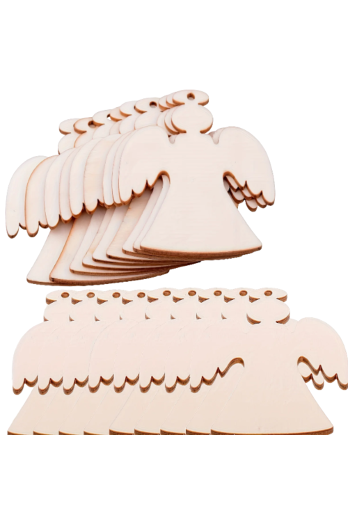 Drewniany Aniołek ze Sklejki 8 × 6,5 cm – Zestaw 10 sztuk Dekoracje Świąteczne DIY Zawieszki Rękodzieło