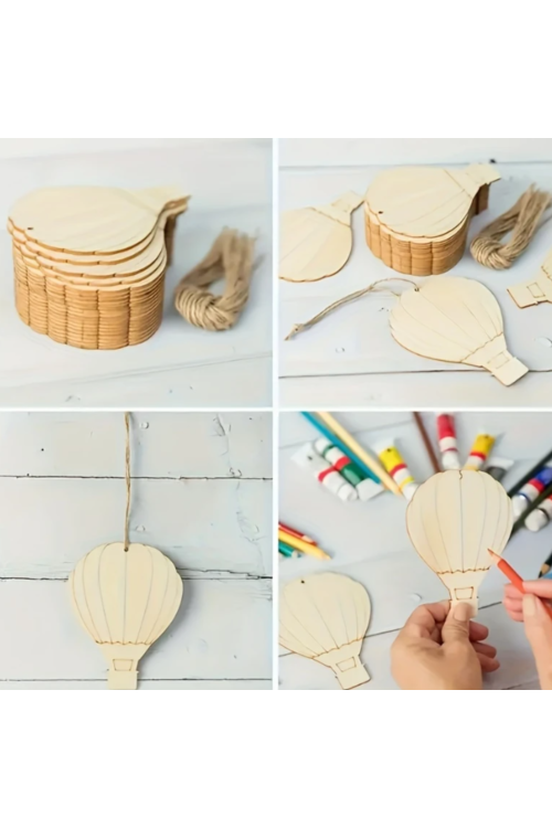 🎈 Drewniana Zawieszka Balon 12 cm – Zestaw 10 sztuk | Dekoracje DIY, Rękodzieło, Pokój Dziecka