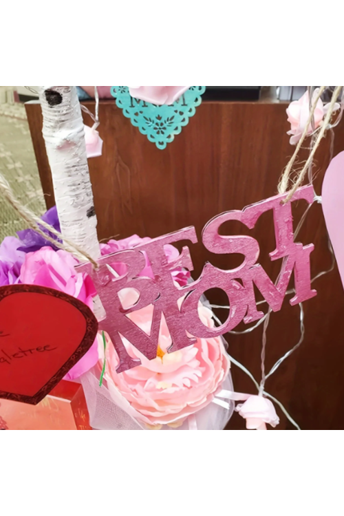 Drewniany Napis "BEST MOM" 11 cm Zestaw 10 sztuk Dekoracje DIY Prezent na Dzień Matki Rękodzieło