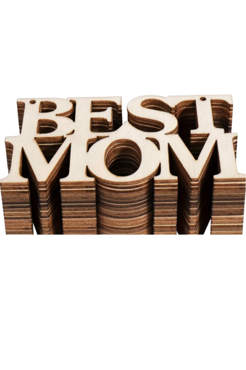 Drewniany Napis "BEST MOM" 11 cm Zestaw 10 sztuk Dekoracje DIY Prezent na Dzień Matki Rękodzieło