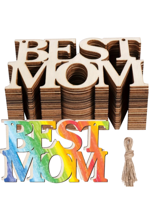 Drewniany Napis "BEST MOM" 11 cm Zestaw 10 sztuk Dekoracje DIY Prezent na Dzień Matki Rękodzieło