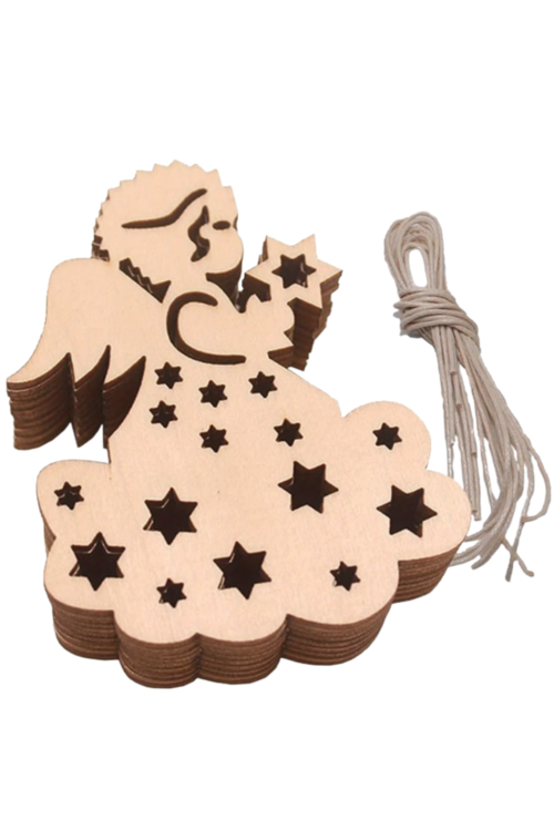 Drewniany Aniołek 8 cm Zestaw 10 sztuk Ozdoby Świąteczne DIY z naturalnej sklejki brzozowej