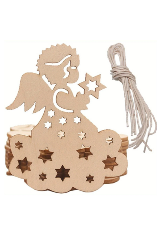 Drewniany Aniołek 8 cm Zestaw 10 sztuk Ozdoby Świąteczne DIY z naturalnej sklejki brzozowej