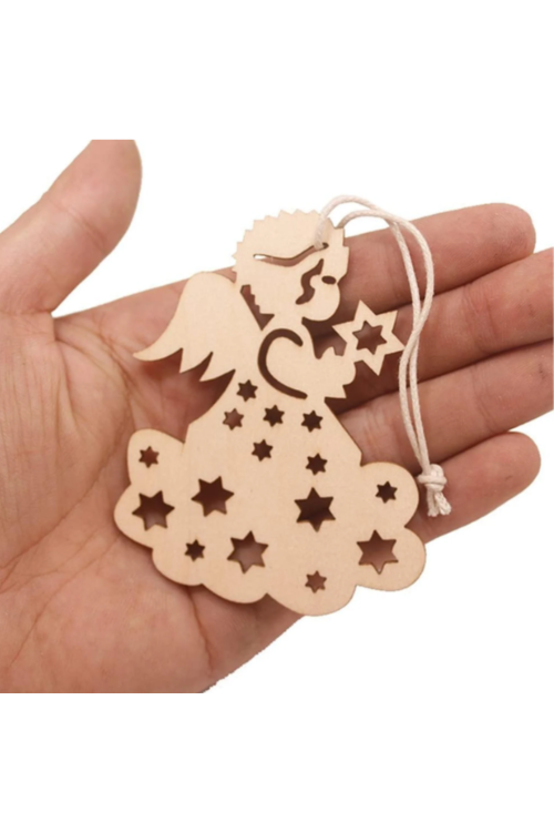 Drewniany Aniołek 8 cm Zestaw 10 sztuk Ozdoby Świąteczne DIY z naturalnej sklejki brzozowej