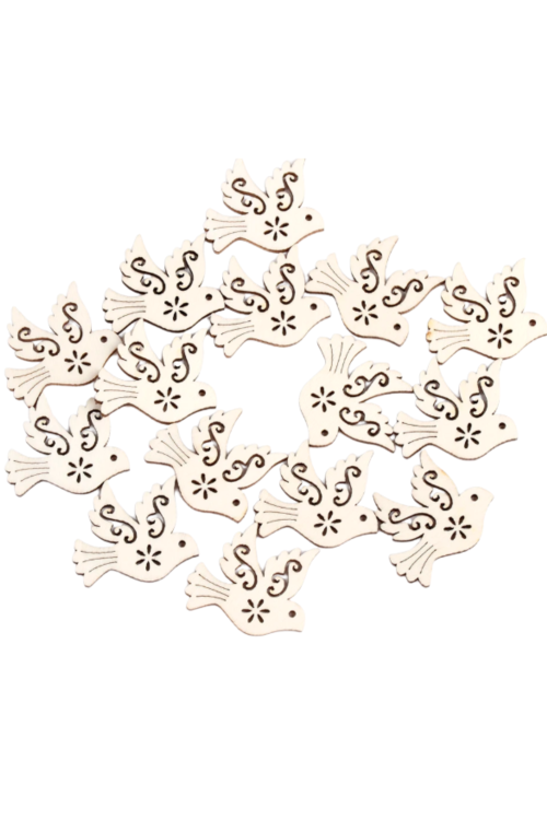 Drewniany Gołąb 3,5 cm Zestaw 25 sztuk Dekoracje DIY na Ślub Chrzest Komunię