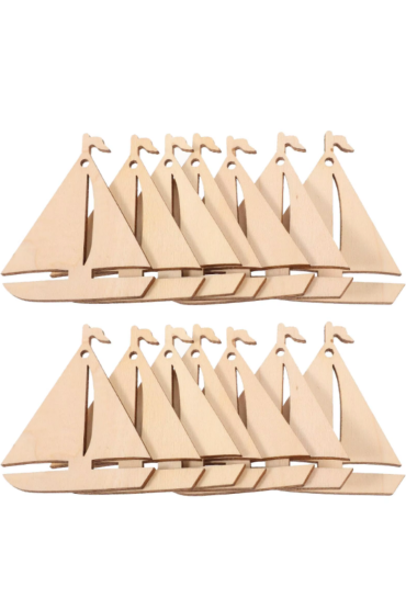 Drewniana Żaglówka 15 cm Zestaw 10 sztuk Dekoracje Morskie i DIY