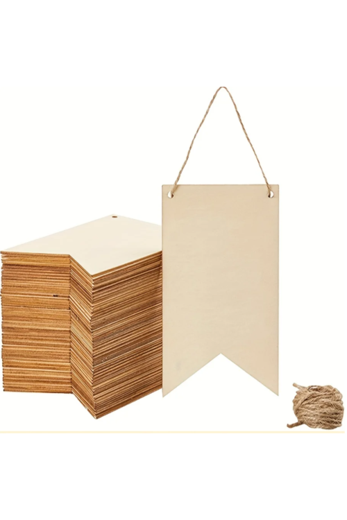 Drewniany Proporczyk Flaga Baner 14,9×9,7 cm – Zestaw 10 sztuk ze sznurkiem DIY Girlandy