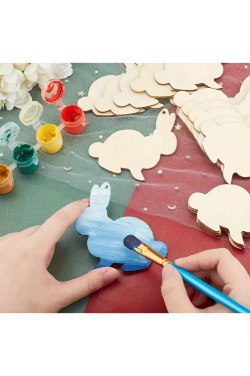 Drewniane Zajączki 7 cm – Zestaw 15 sztuk Ozdoby Wielkanocne Dekoracje DIY Zawieszki do Malowania