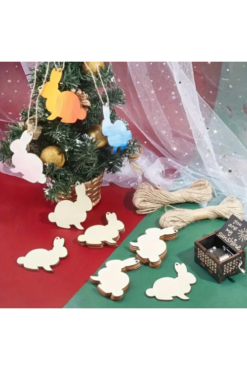 Drewniane Zajączki 7 cm – Zestaw 15 sztuk Ozdoby Wielkanocne Dekoracje DIY Zawieszki do Malowania