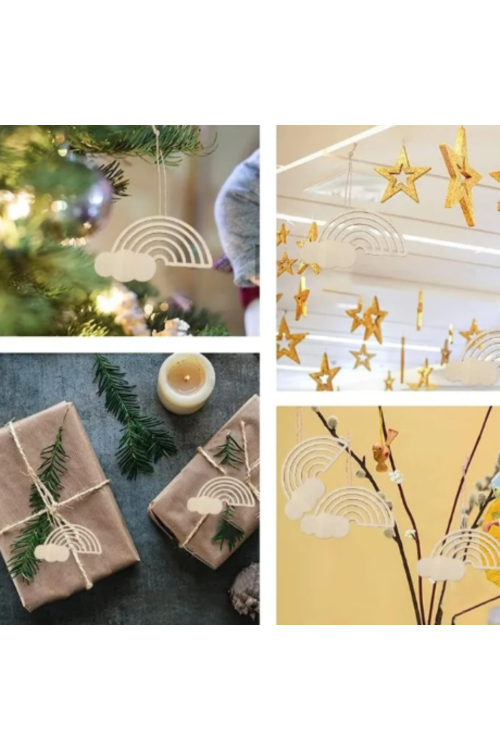 Drewniana Tęcza z Chmurką 9×6 cm – Zestaw 10 sztuk Dekoracje DIY Ozdoby do Malowania Rękodzieło