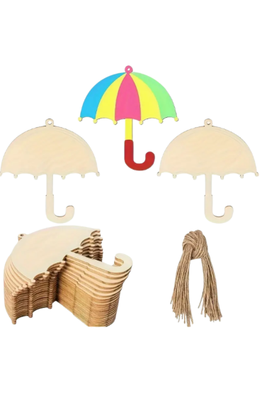 Drewniana Parasolka 10 cm – Zestaw 10 sztuk Zawieszki ze Sklejki Dekoracje DIY Decoupage