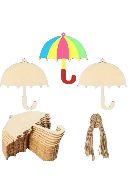 Drewniana Parasolka 10 cm – Zestaw 10 sztuk Zawieszki ze Sklejki Dekoracje DIY Decoupage
