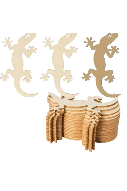 Drewniana Jaszczurka 10×6 cm – Zestaw 10 sztuk Ozdoby DIY Decoupage Rękodzieło i Warsztaty