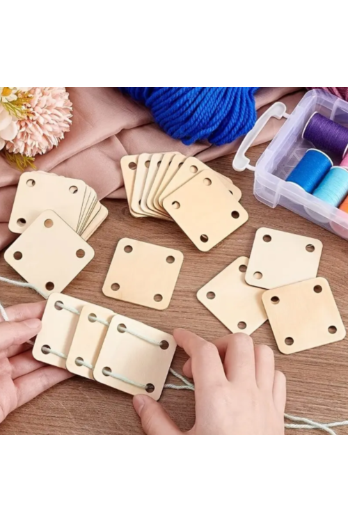 Drewniana Baza Kwadratowa 5×5 cm z otworami – Zestaw 20 sztuk Makrama DIY Decoupage Ozdoby Handmade