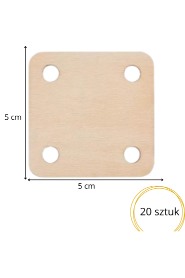 Drewniana Baza Kwadratowa 5×5 cm z otworami – Zestaw 20 sztuk Makrama DIY Decoupage Ozdoby Handmade