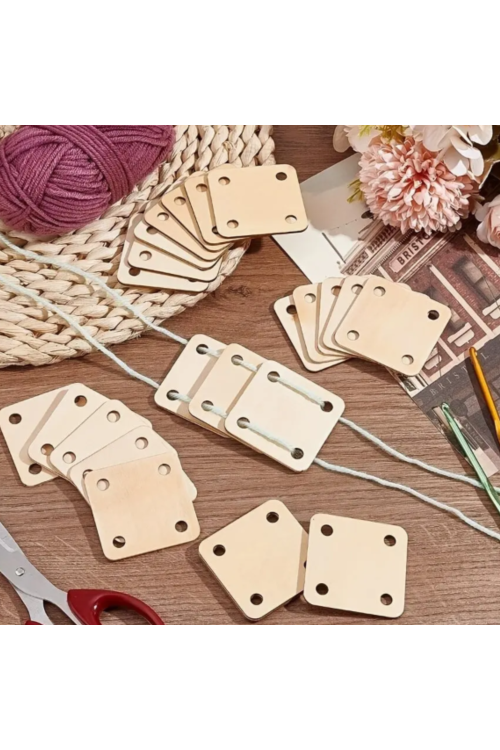 Drewniana Baza Kwadratowa 5×5 cm z otworami – Zestaw 20 sztuk Makrama DIY Decoupage Ozdoby Handmade