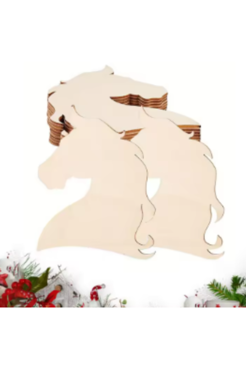 Drewniana Głowa Konia 9 cm – Zestaw 10 sztuk Dekoracje DIY Decoupage Rękodzieło Zawieszki