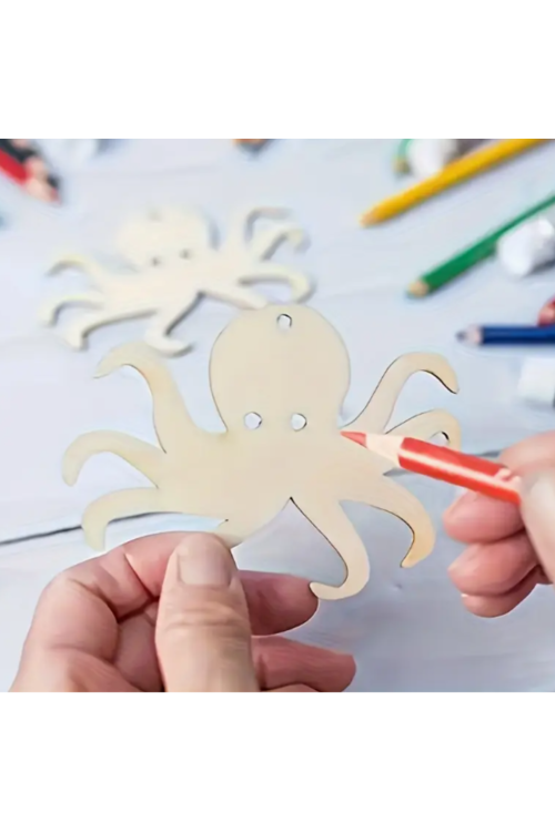 Drewniana Ośmiornica 8 cm – Zestaw 10 sztuk Dekoracje Morskie DIY Decoupage Scrapbooking