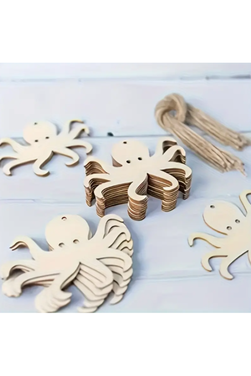 Drewniana Ośmiornica 8 cm – Zestaw 10 sztuk Dekoracje Morskie DIY Decoupage Scrapbooking