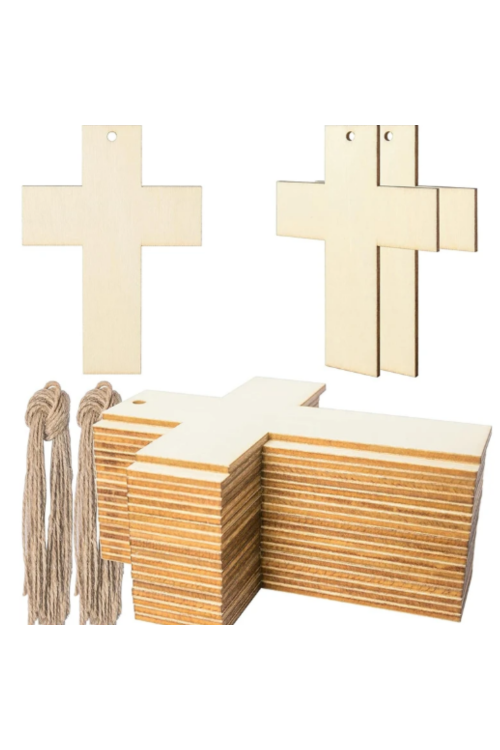 Drewniany Krzyż 10x7 cm – Zestaw 15 sztuk Dekoracje Religijne DIY Chrzest Komunia Decoupage