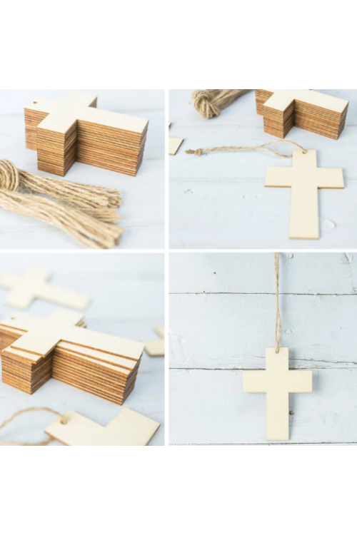 Drewniany Krzyż 10x7 cm – Zestaw 15 sztuk Dekoracje Religijne DIY Chrzest Komunia Decoupage