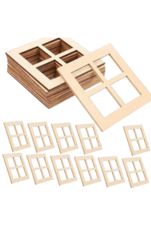 Drewniane Okno 7 cm – Zestaw 10 sztuk Ozdoby DIY Decoupage Rękodzieło