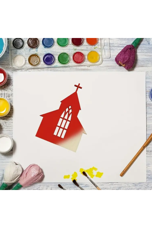 Drewniany Kościół 10×7 cm – Zestaw 10 sztuk Dekoracje Religijne DIY Decoupage