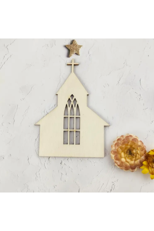 Drewniany Kościół 10×7 cm – Zestaw 10 sztuk Dekoracje Religijne DIY Decoupage