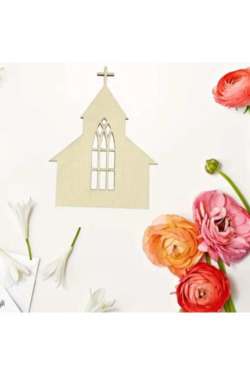 Drewniany Kościół 10×7 cm – Zestaw 10 sztuk Dekoracje Religijne DIY Decoupage