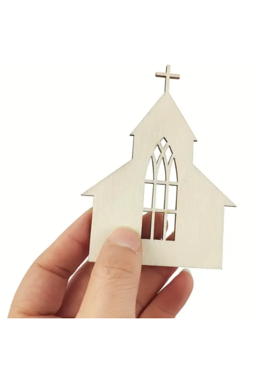 Drewniany Kościół 10×7 cm – Zestaw 10 sztuk Dekoracje Religijne DIY Decoupage
