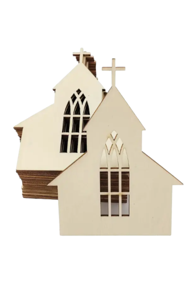 Drewniany Kościół 10×7 cm – Zestaw 10 sztuk Dekoracje Religijne DIY Decoupage