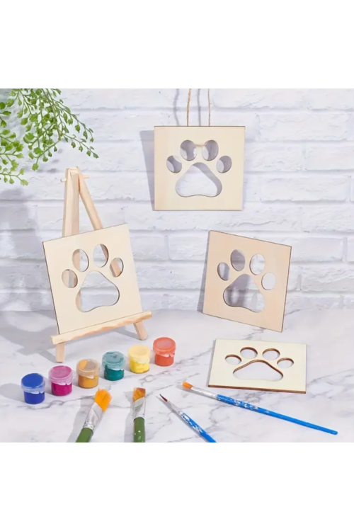 Drewniana Tabliczka Łapa 10 cm – Zestaw 10 sztuk Ozdoby DIY Zwierzęta Dekoracje ze Sklejki