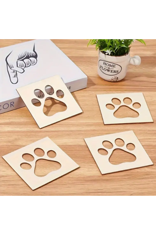 Drewniana Tabliczka Łapa 10 cm – Zestaw 10 sztuk Ozdoby DIY Zwierzęta Dekoracje ze Sklejki